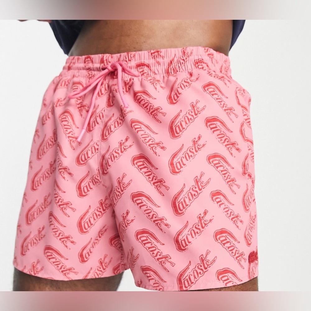 LACOSTE 🐊 all over logo swim shorts in pink